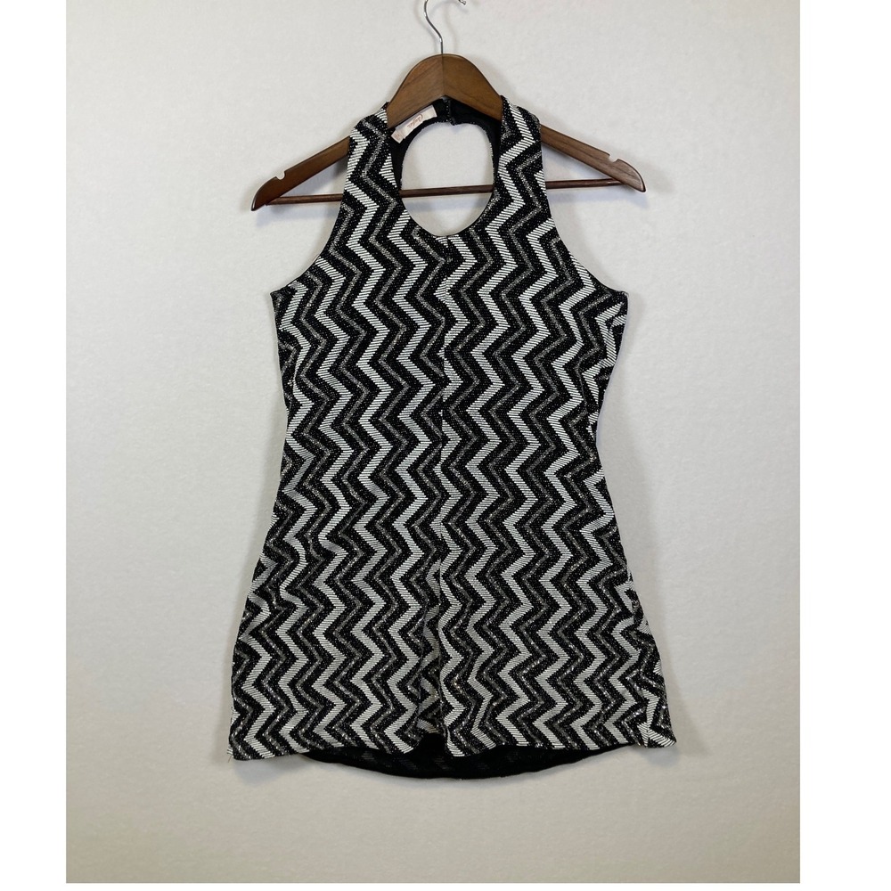 Candies Black White Zig Zag Sequin Halter Mini Dress Women's Size M